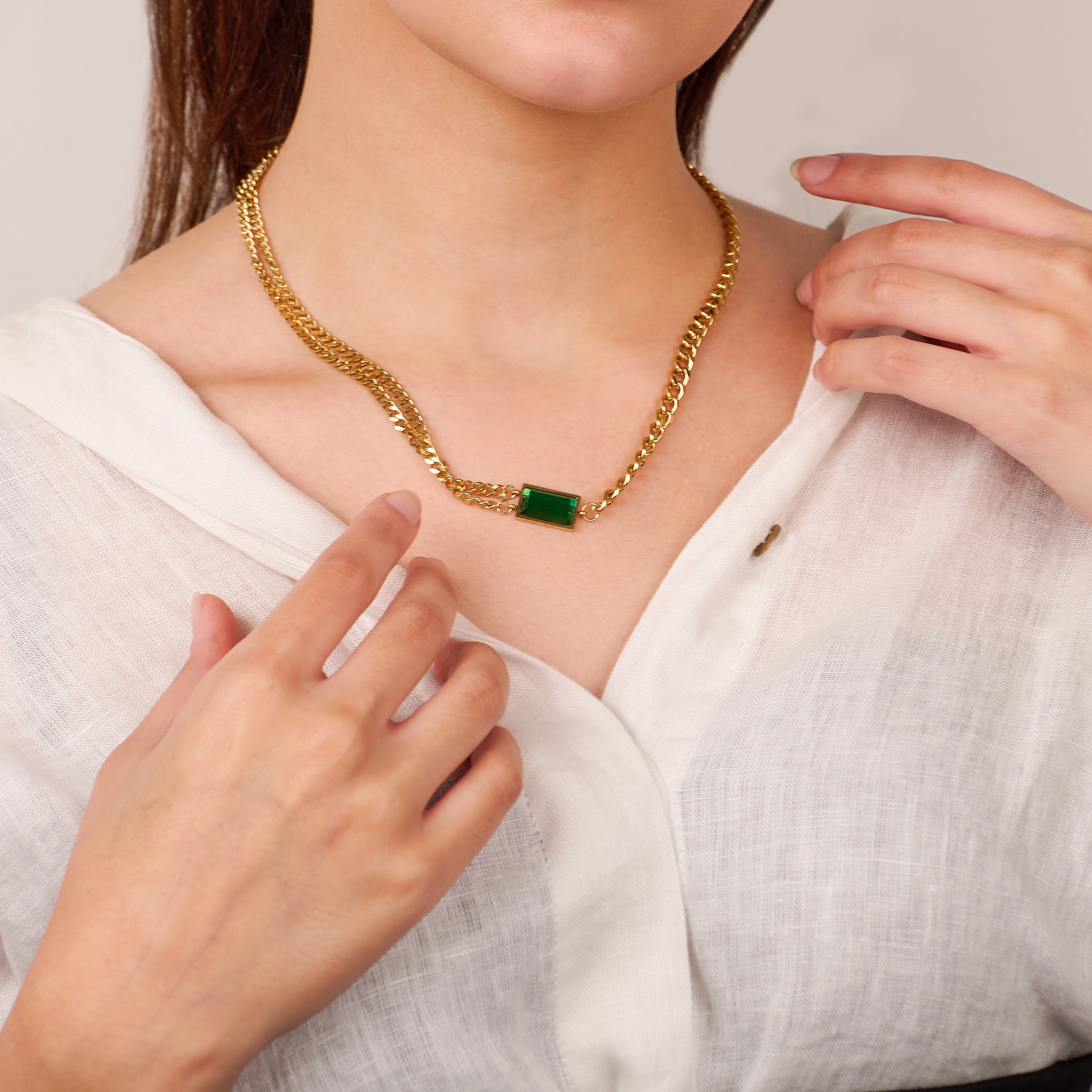Olivia Emerald Green Necklace | 18kt Gold Plated
