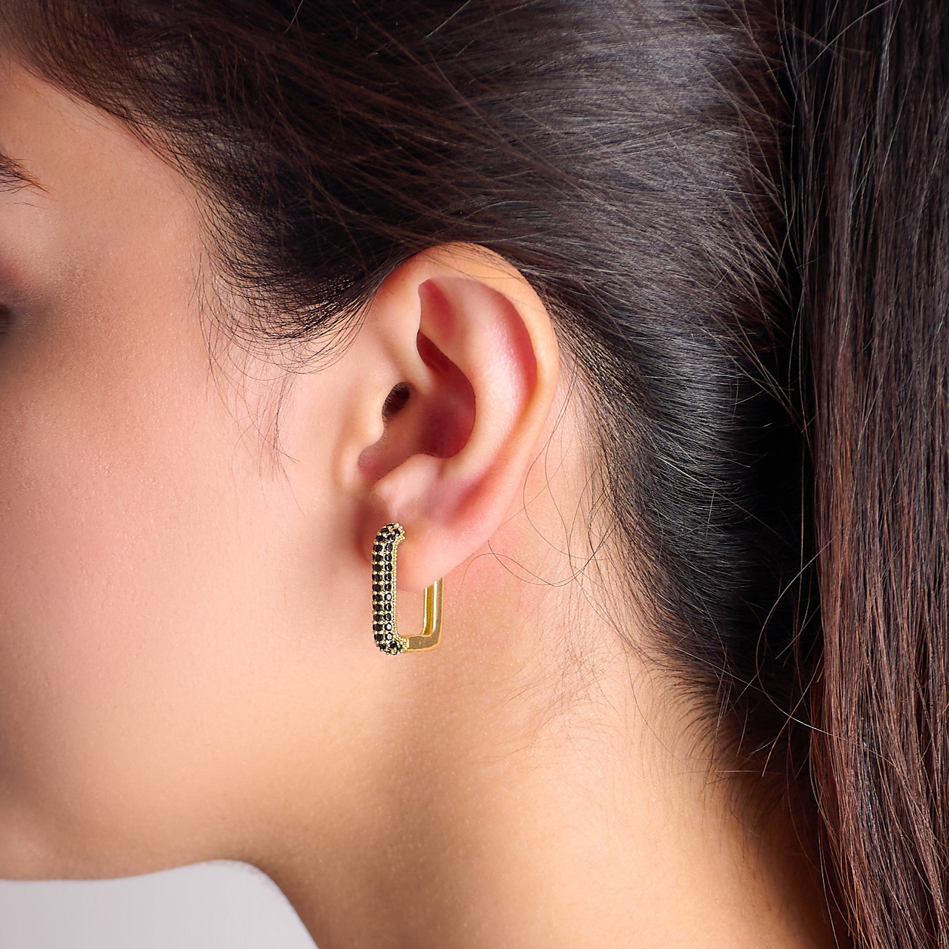 Oblong Studded Earrings - Black | 18kt Gold Plated