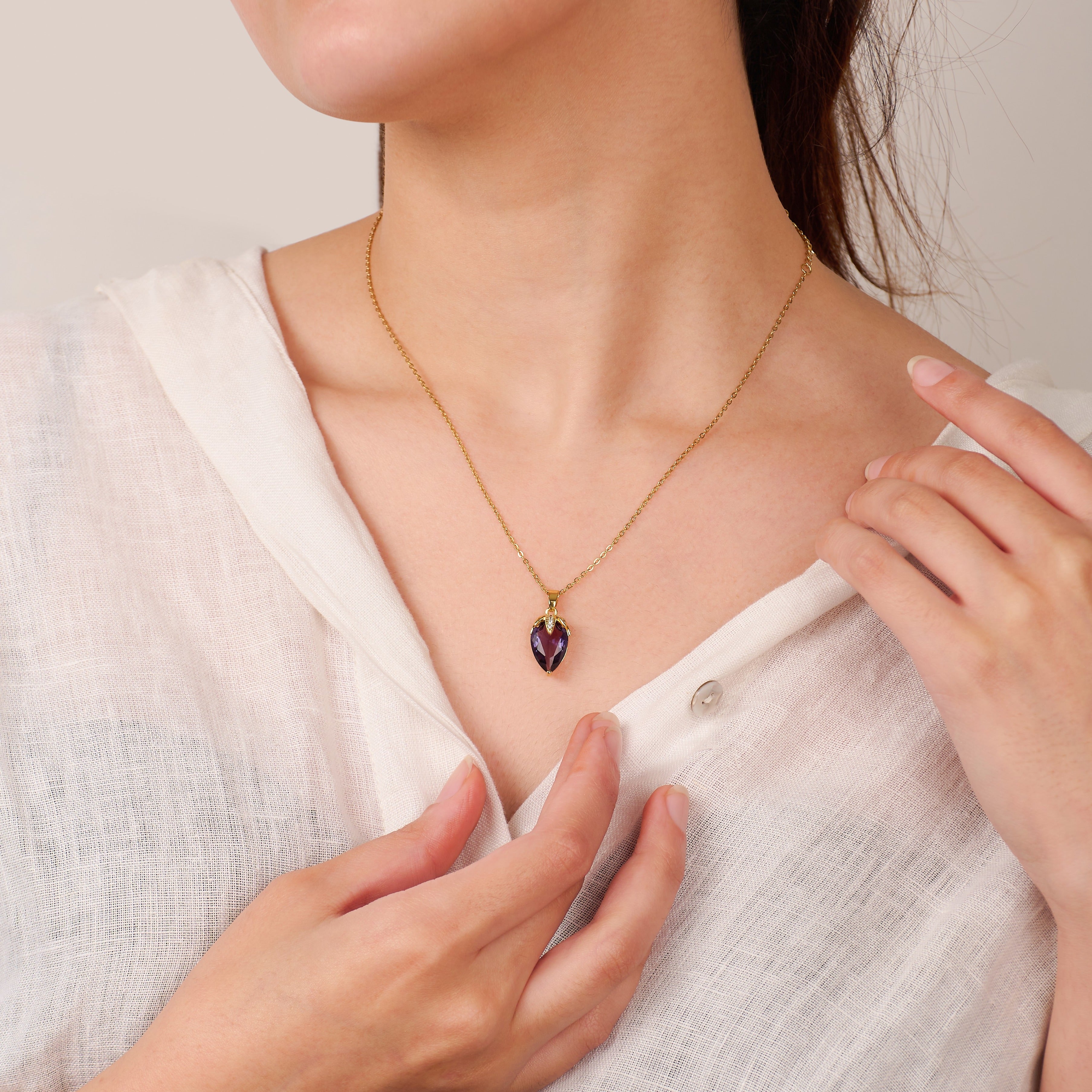 Violett Pendant Necklace (Purple and Gold)| 18kt Gold Plated