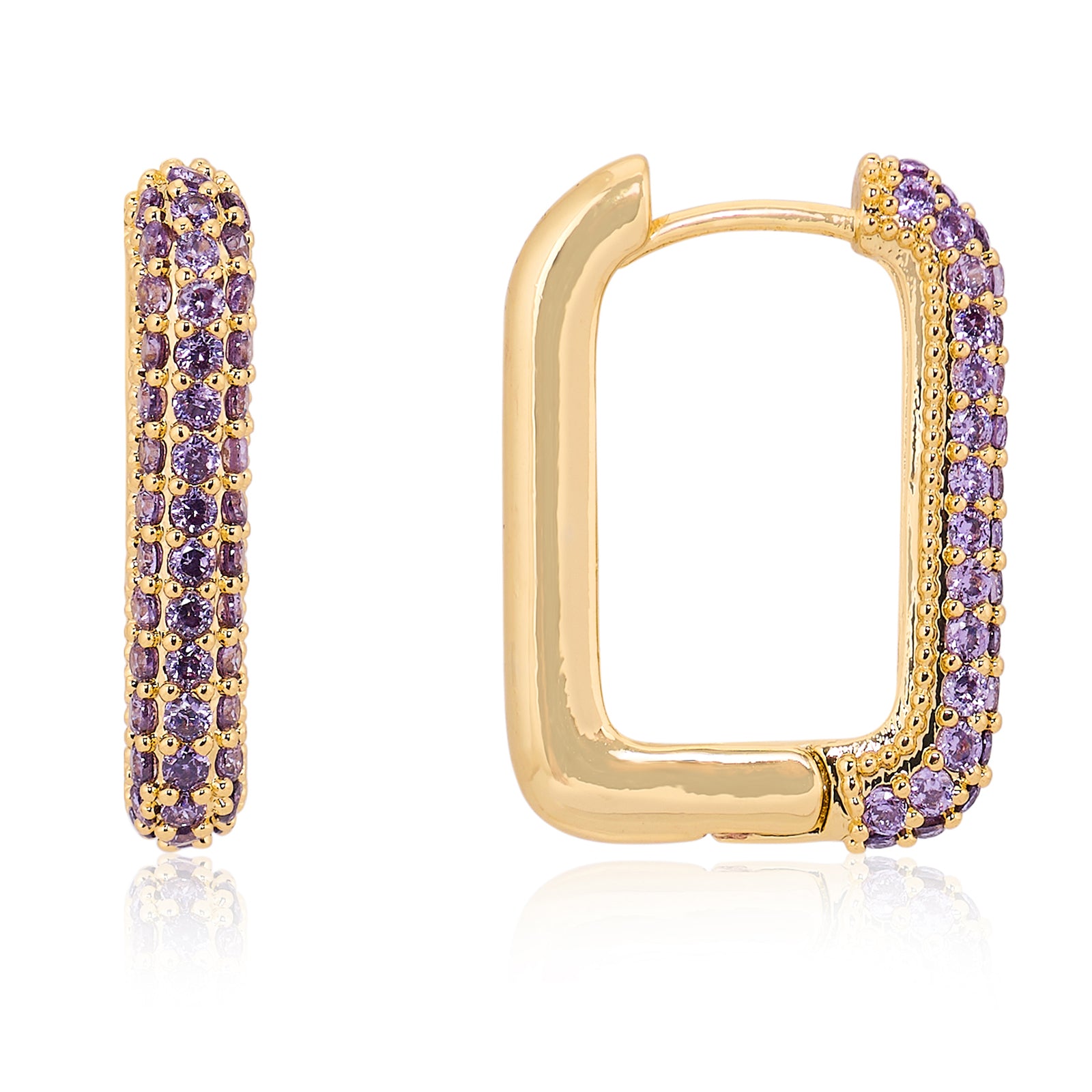 Oblong Studded Earrings - Purple | 18kt Gold Plated