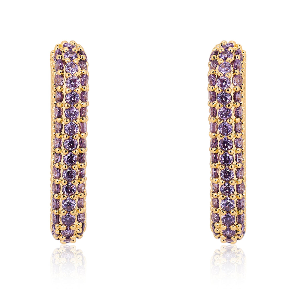 Oblong Studded Earrings - Purple | 18kt Gold Plated
