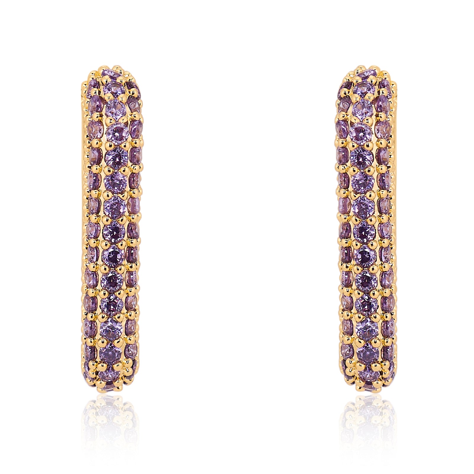 Oblong Studded Earrings - Purple | 18kt Gold Plated