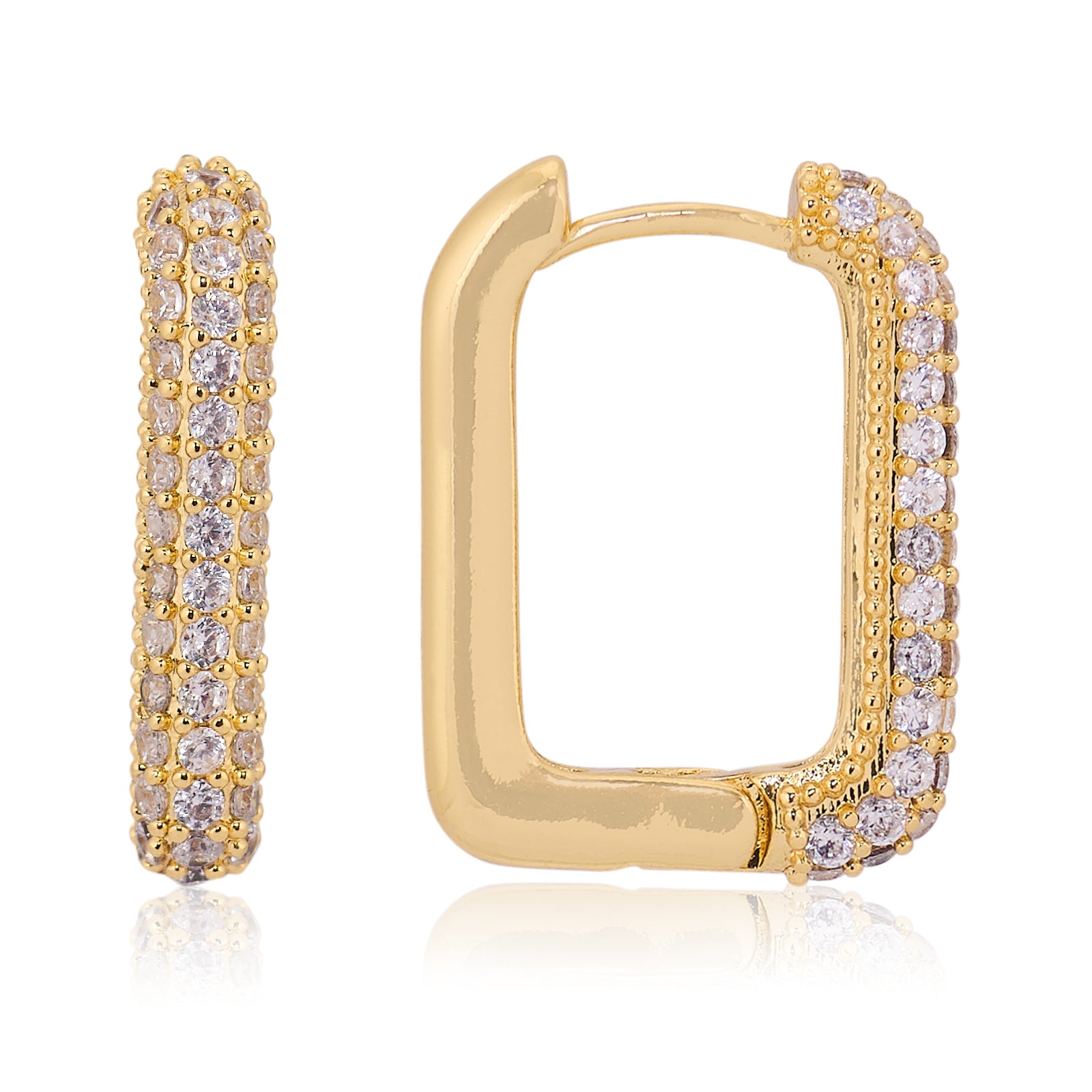 Oblong Studded Earrings - White | 18kt Gold Plated