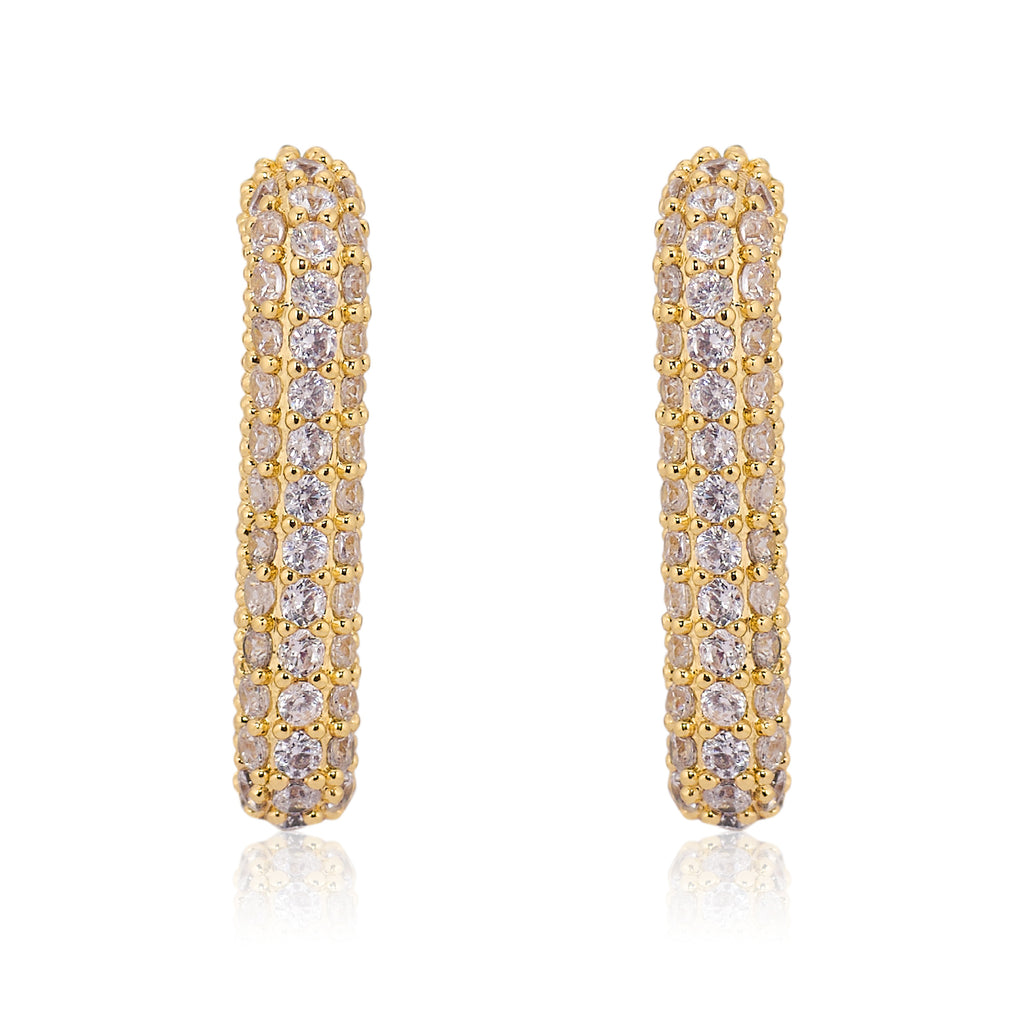Oblong Studded Earrings - White | 18kt Gold Plated