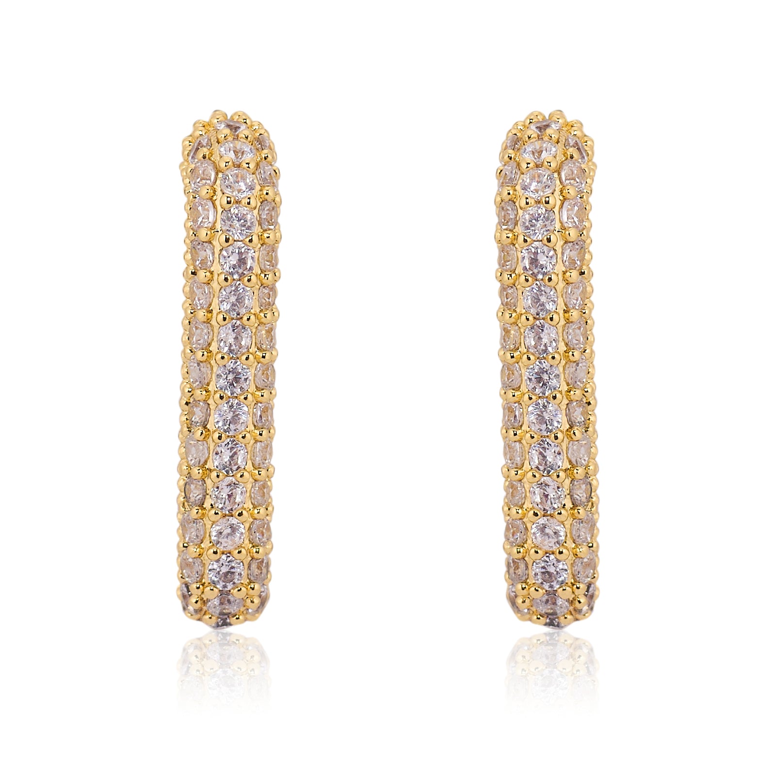 Oblong Studded Earrings - White | 18kt Gold Plated