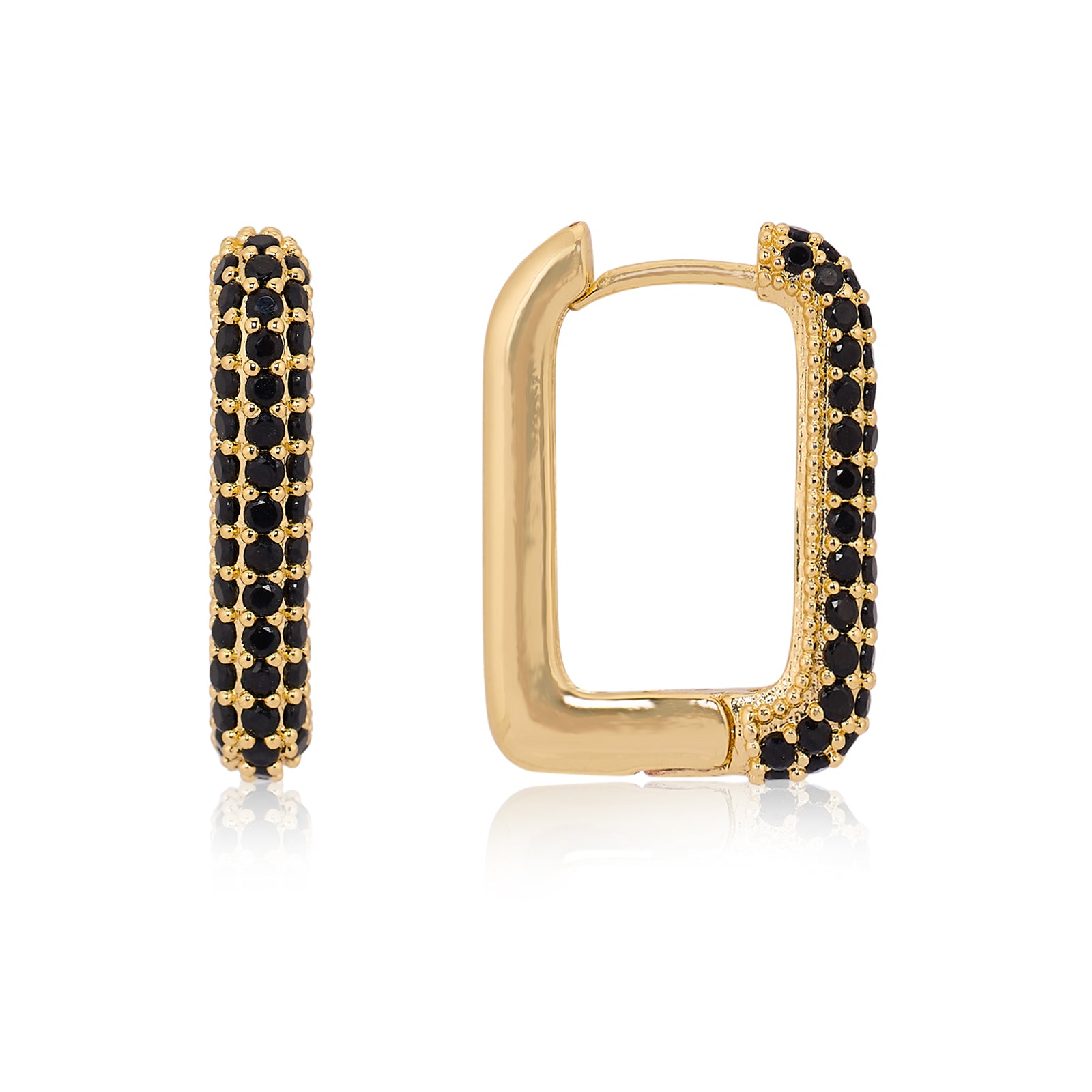 Oblong Studded Earrings - Black | 18kt Gold Plated