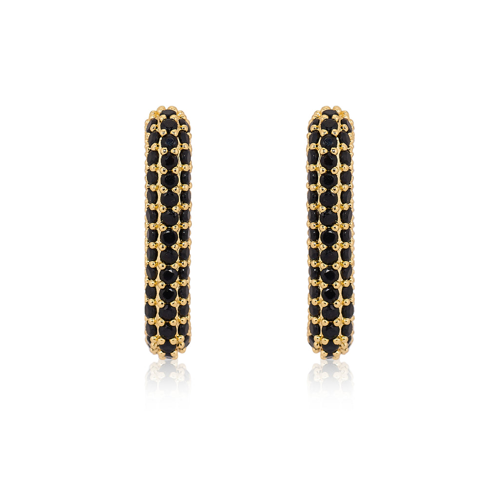 Oblong Studded Earrings - Black | 18kt Gold Plated