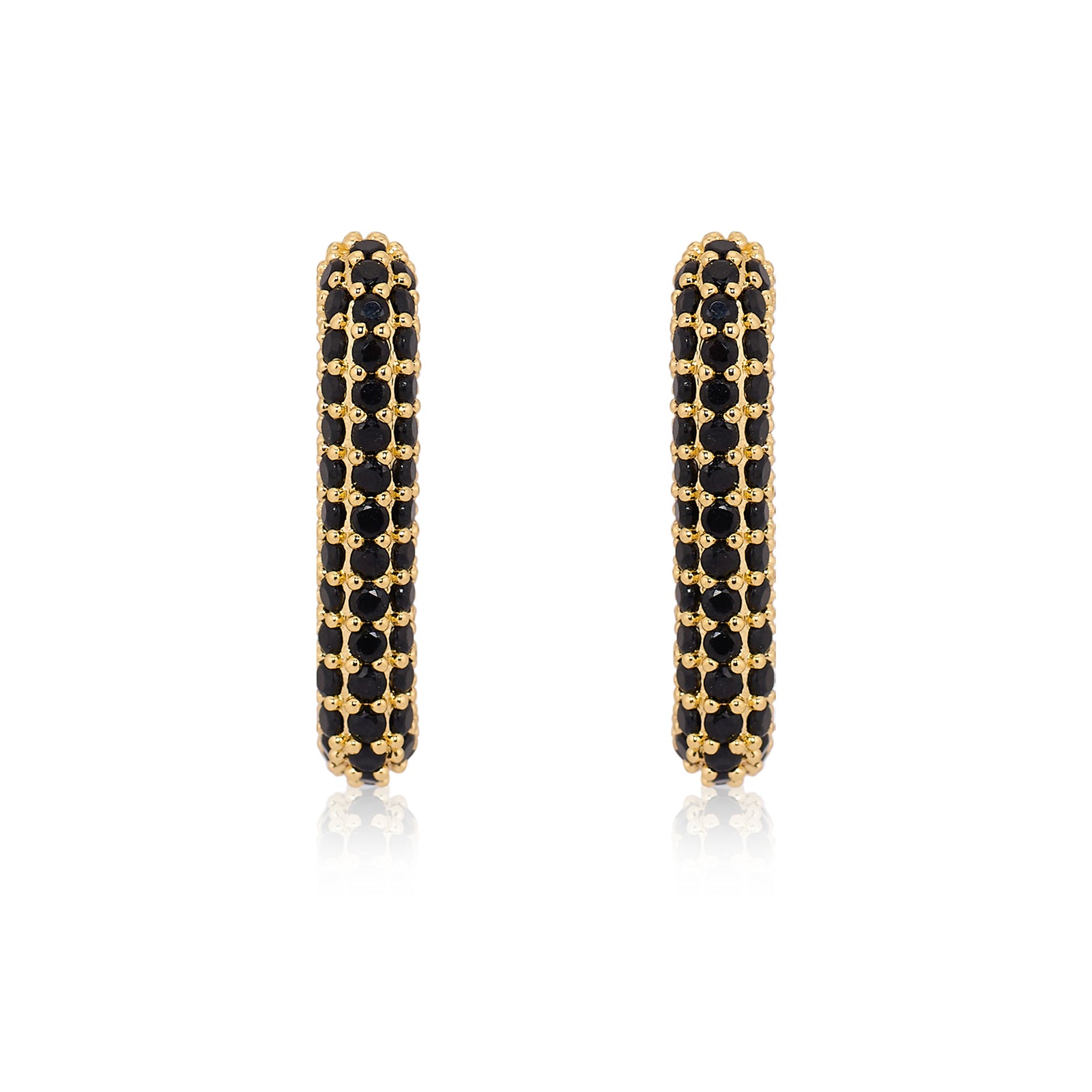 Oblong Studded Earrings - Black | 18kt Gold Plated