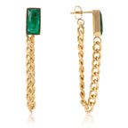 Chain Earring (Emerald Green and Gold) | 18kt Gold Plated
