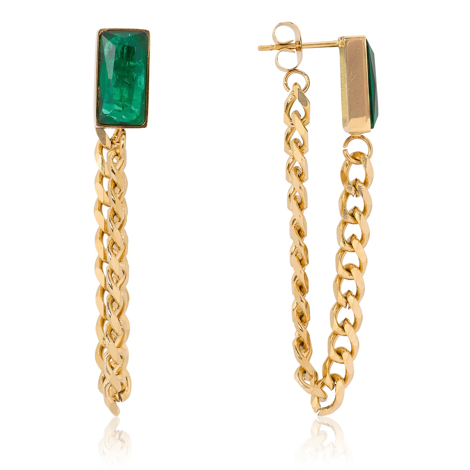 Chain Earring (Emerald Green and Gold) | 18kt Gold Plated