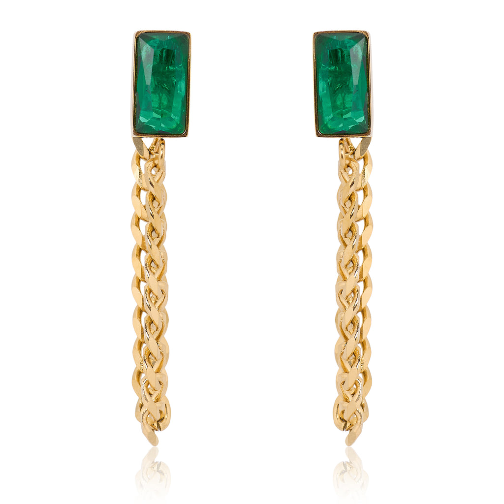 Chain Earring (Emerald Green and Gold) | 18kt Gold Plated