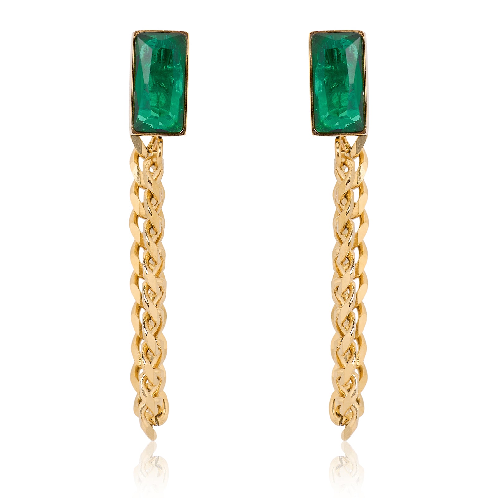 Chain Earring (Emerald Green and Gold) | 18kt Gold Plated