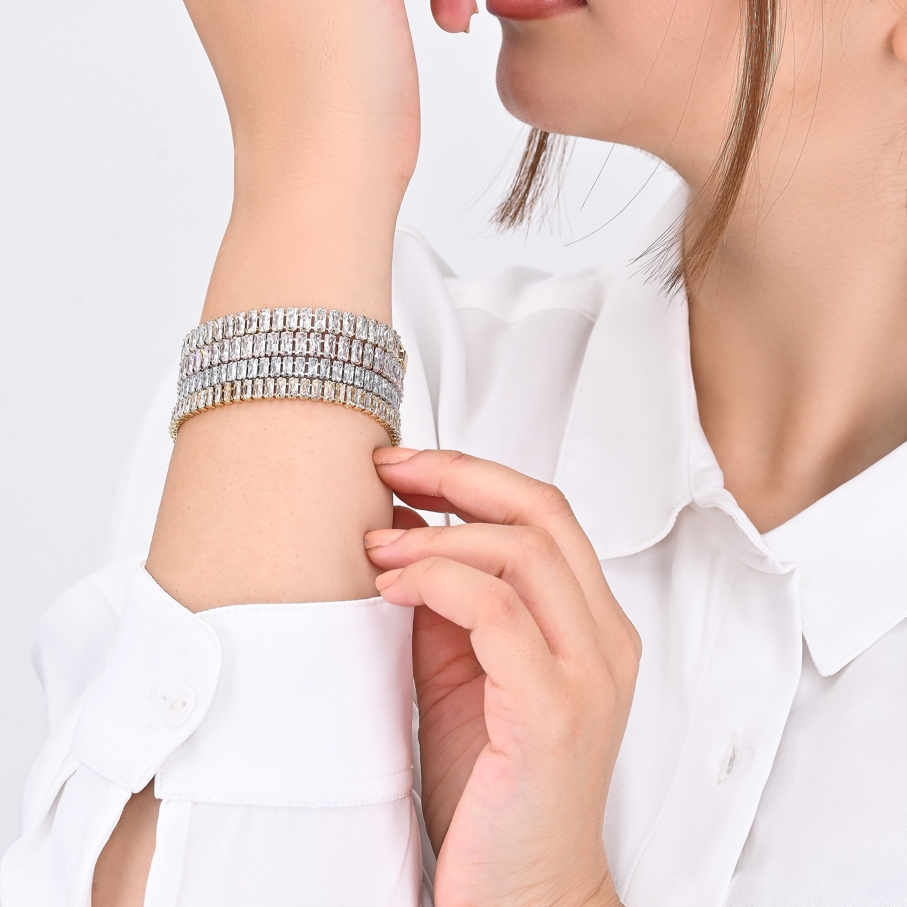 Tennis Bracelet (White and Gold) | 18kt Gold Plated