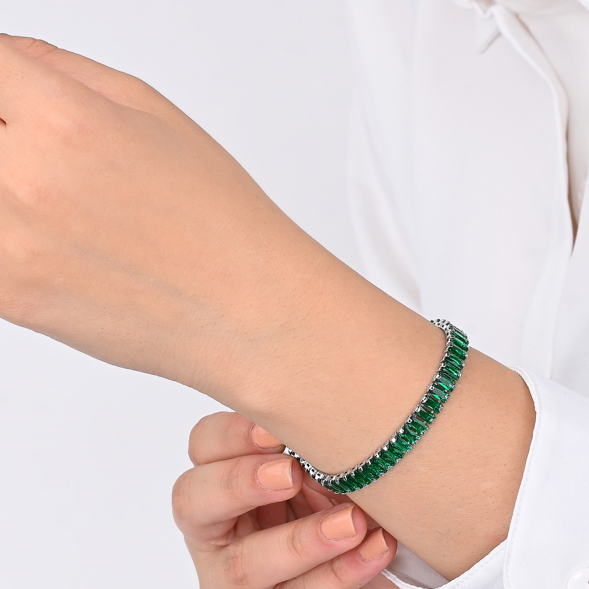 Tennis Bracelet (Emerald Green and Silver)