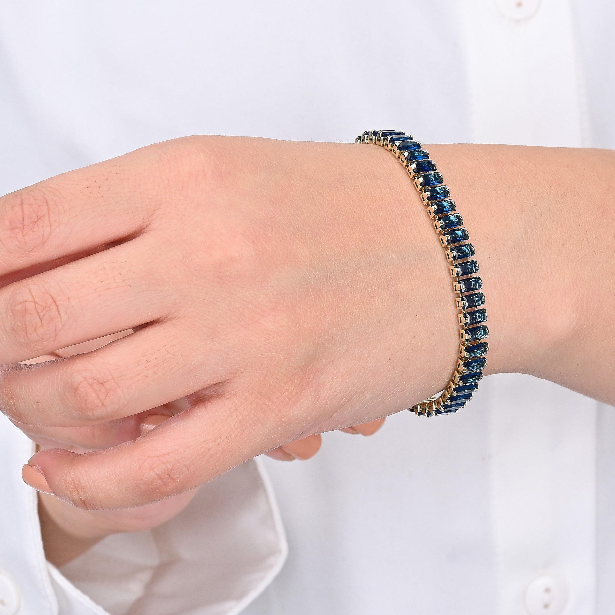 Tennis Bracelet (Emerald Blue and Gold) | 18kt Gold Plated
