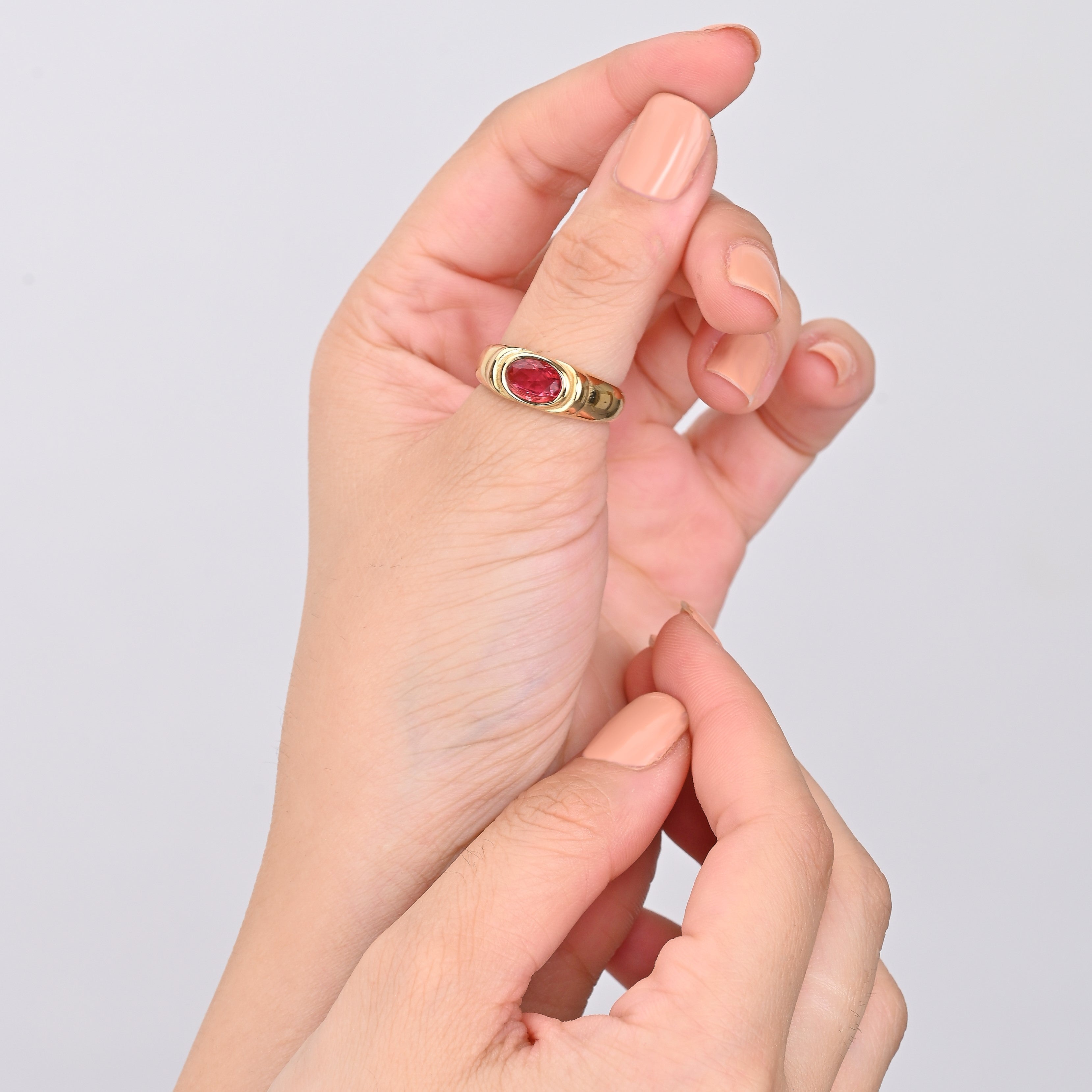 Elevated Stone Ring - Red |  18K Gold Plated