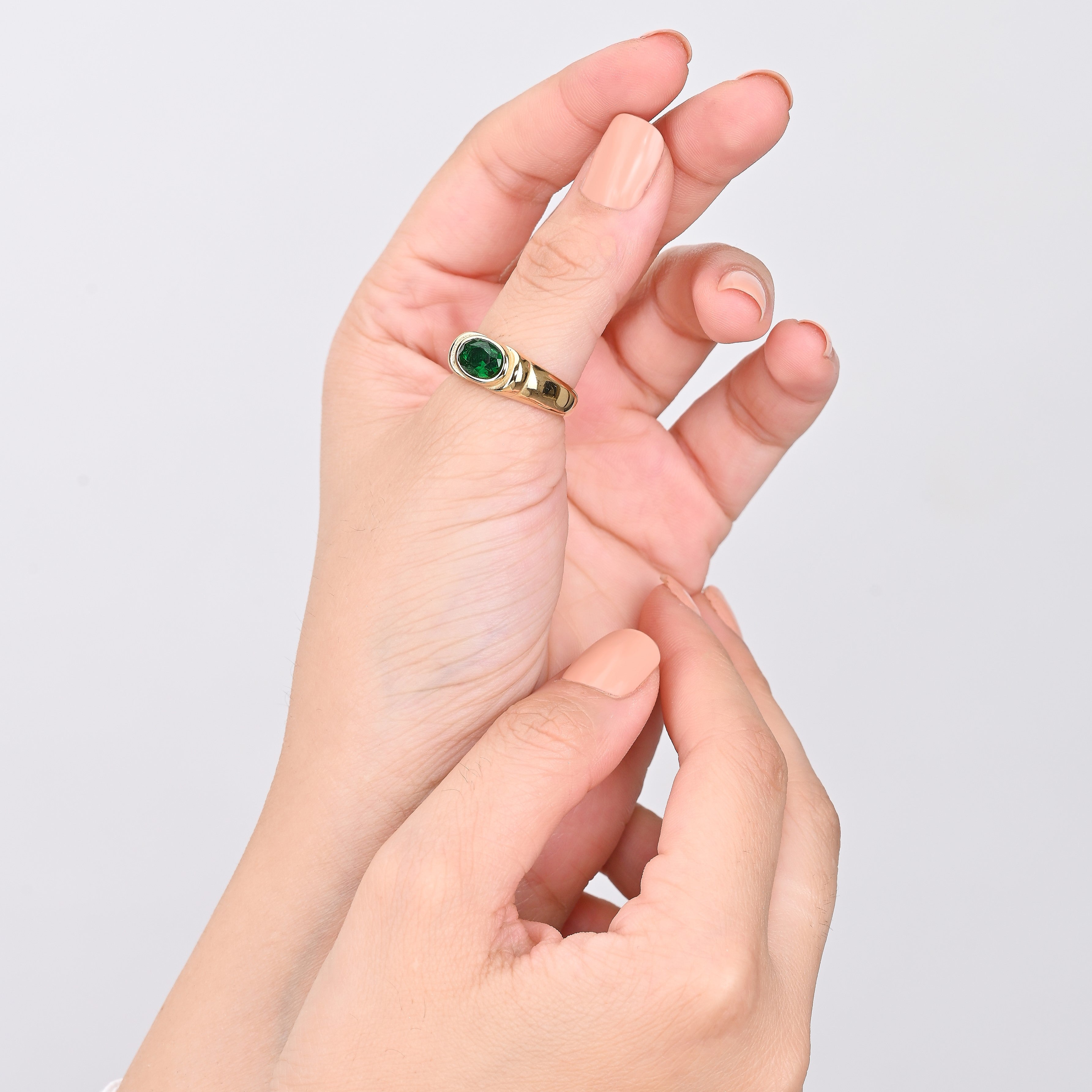 Elevated Stone Ring - Green | 18K Gold Plated