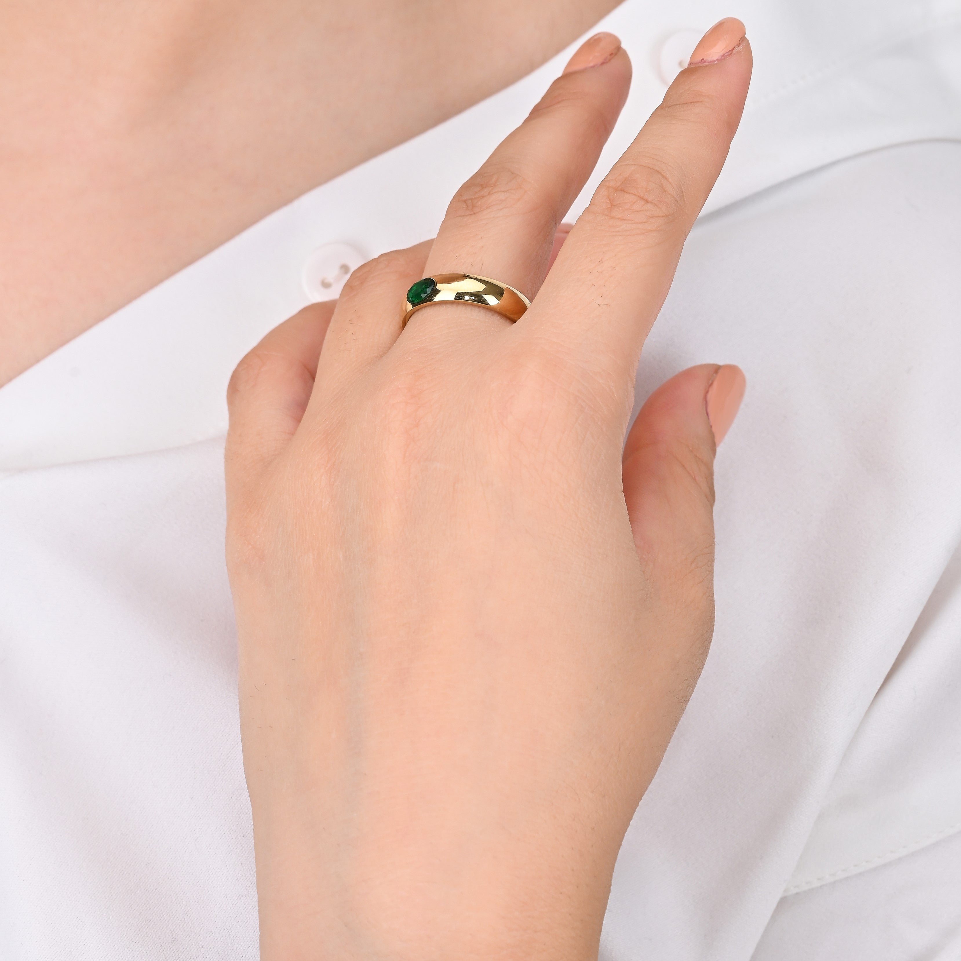 Oval Emerald Ring | 18kt Gold Plated