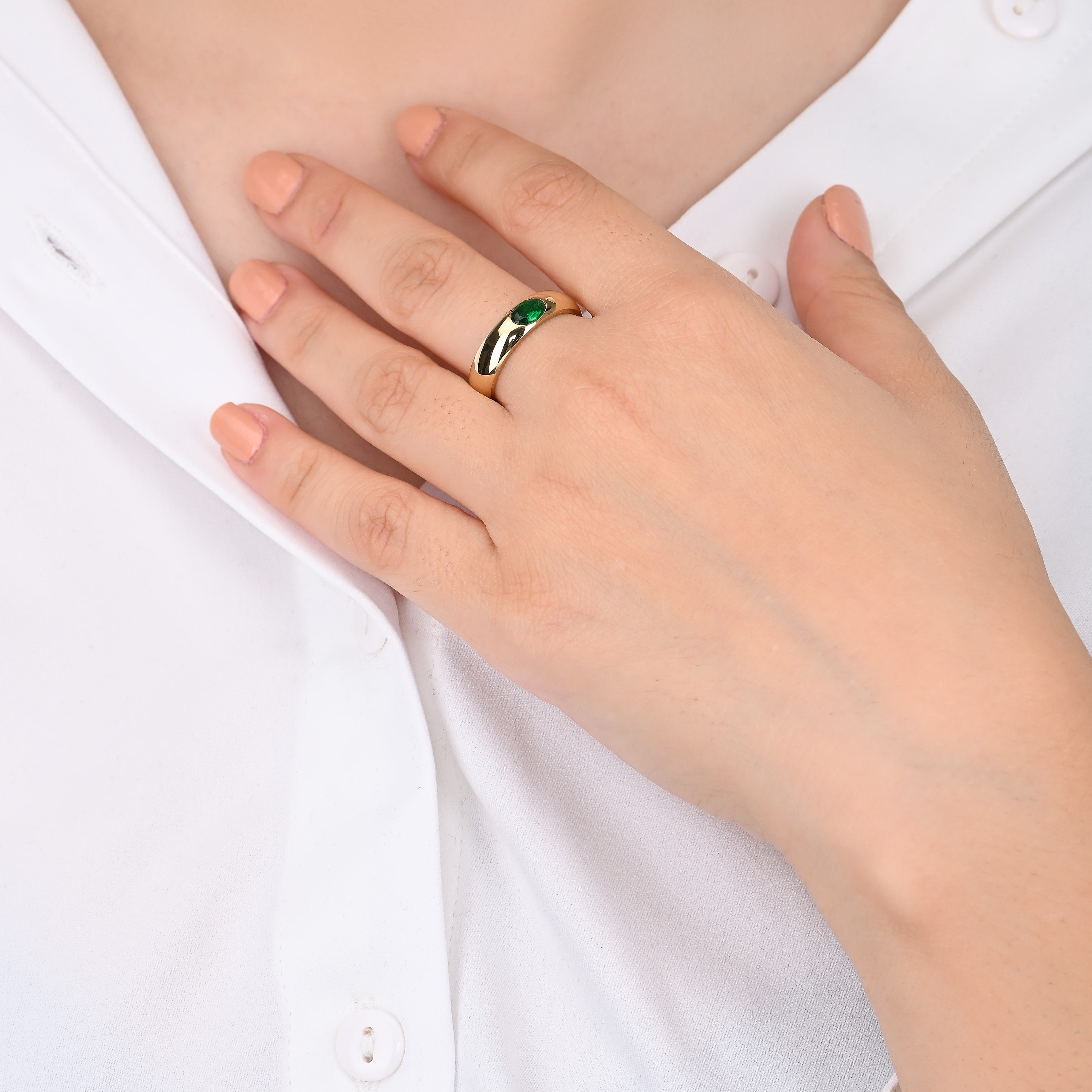 Oval Emerald Ring | 18kt Gold Plated