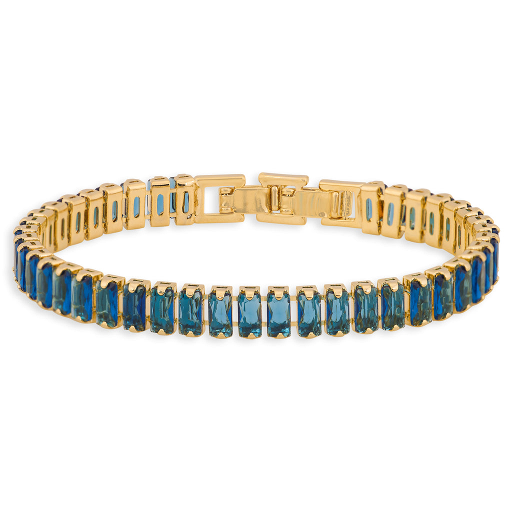 Tennis Bracelet (Emerald Blue and Gold) | 18kt Gold Plated