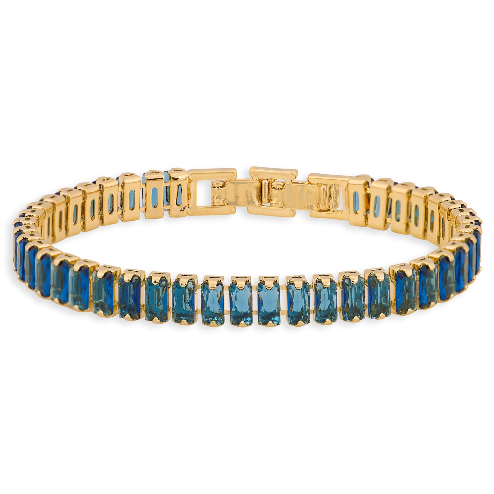 Tennis Bracelet (Emerald Blue and Gold) | 18kt Gold Plated