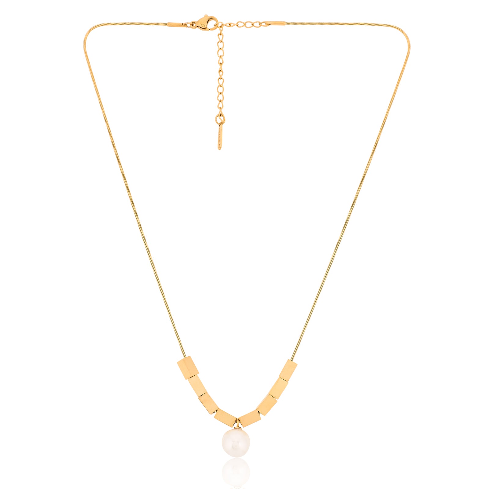 Pearl & Cuboid Necklace (Gold) | 18kt Gold Plated