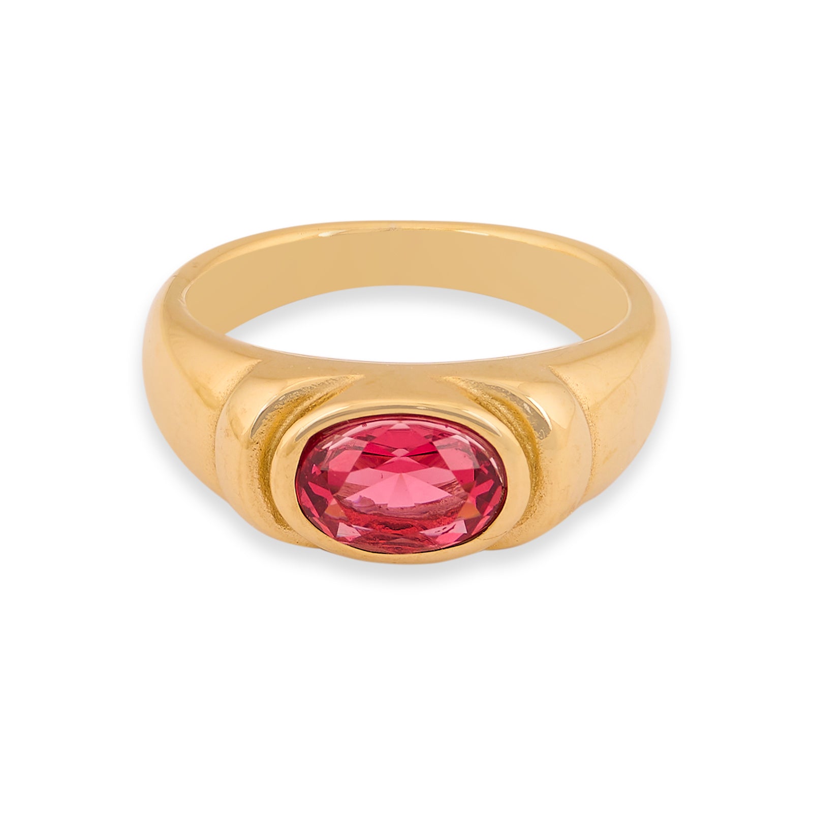 Elevated Stone Ring - Red |  18K Gold Plated