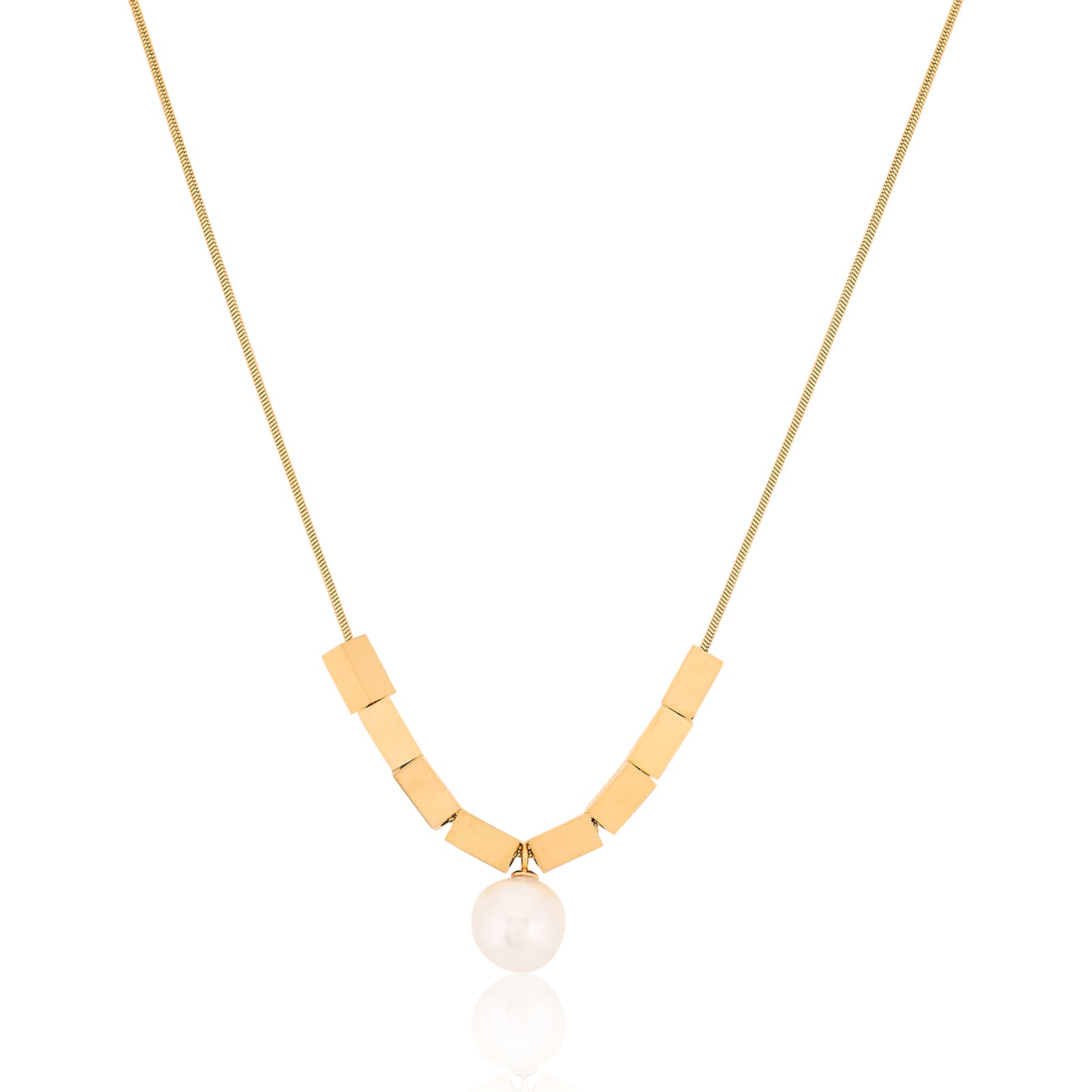 Pearl & Cuboid Necklace (Gold) | 18kt Gold Plated